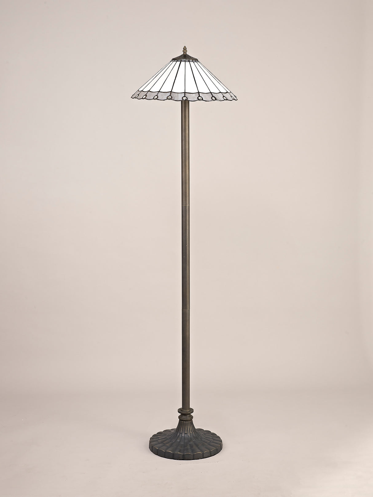 Williams 2 Light Stepped Design Floor Lamp E27 With 40cm Tiffany Shade, Grey/Cream/Crystal/Aged Antique Brass