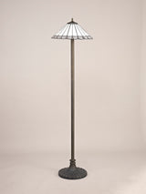 Williams 2 Light Stepped Design Floor Lamp E27 With 40cm Tiffany Shade, Grey/Cream/Crystal/Aged Antique Brass