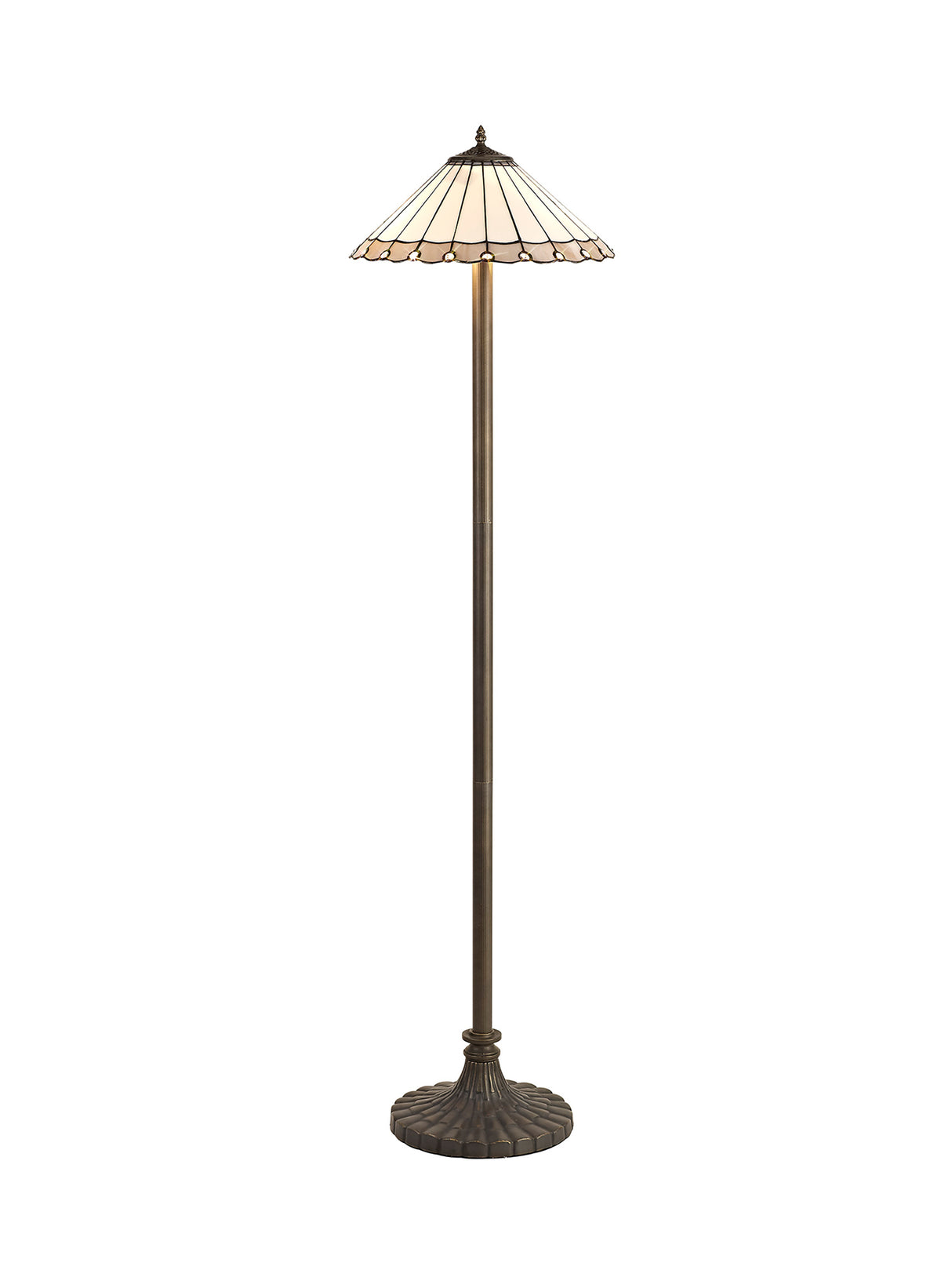 Williams 2 Light Stepped Design Floor Lamp E27 With 40cm Tiffany Shade, Grey/Cream/Crystal/Aged Antique Brass