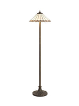 Williams 2 Light Stepped Design Floor Lamp E27 With 40cm Tiffany Shade, Grey/Cream/Crystal/Aged Antique Brass