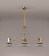 Munro 3 Light Linear Pendant E27 With 30cm Round Glass Shade, Antique Brass, Smoked
