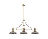 Munro 3 Light Linear Pendant E27 With 30cm Round Glass Shade, Antique Brass, Smoked