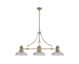 Munro 3 Light Linear Pendant E27 With 30cm Round Glass Shade, Antique Brass, Clear