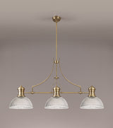Munro 3 Light Linear Pendant E27 With 30cm Dome Glass Shade, Antique Brass, Clear