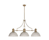 Munro 3 Light Linear Pendant E27 With 38cm Dome Glass Shade, Antique Brass, Clear