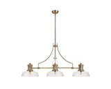 Munro 3 Light Linear Pendant E27 With 30cm Flat Round Glass Shade, Antique Brass, Clear