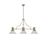 Munro 3 Light Linear Pendant E27 With 30cm Smooth Bell Glass Shade, Antique Brass, Clear