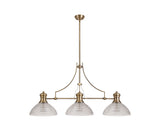 Munro 3 Light Linear Pendant E27 With 33.5cm Prismatic Glass Shade, Antique Brass, Clear