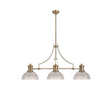 Munro 3 Light Linear Pendant E27 With 30cm Prismatic Glass Shade, Antique Brass, Clear
