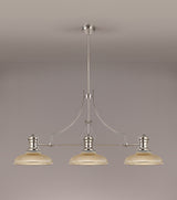 Munro 3 Light Linear Pendant E27 With 30cm Round Glass Shade, Polished Nickel, Amber