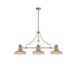Munro 3 Light Linear Pendant E27 With 30cm Round Glass Shade, Polished Nickel, Amber