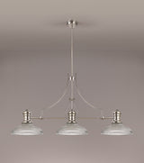 Munro 3 Light Linear Pendant E27 With 30cm Round Glass Shade, Polished Nickel, Clear