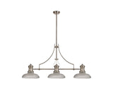Munro 3 Light Linear Pendant E27 With 30cm Round Glass Shade, Polished Nickel, Clear