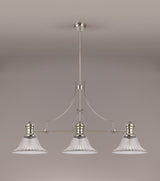 Munro 3 Light Linear Pendant E27 With 30cm Bell Glass Shade, Polished Nickel, Clear