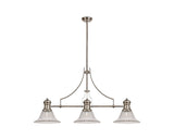 Munro 3 Light Linear Pendant E27 With 30cm Bell Glass Shade, Polished Nickel, Clear