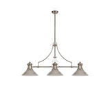 Munro 3 Light Linear Pendant E27 With 30cm Cone Glass Shade, Polished Nickel, Clear
