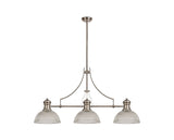 Munro 3 Light Linear Pendant E27 With 30cm Dome Glass Shade, Polished Nickel, Clear