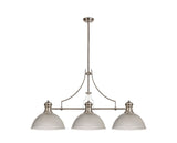 Munro 3 Light Linear Pendant E27 With 38cm Dome Glass Shade, Polished Nickel, Clear