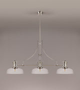 Munro 3 Light Linear Pendant E27 With 30cm Flat Round Glass Shade, Polished Nickel, Clear