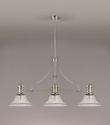 Munro 3 Light Linear Pendant E27 With 30cm Smooth Bell Glass Shade, Polished Nickel, Clear