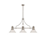 Munro 3 Light Linear Pendant E27 With 30cm Smooth Bell Glass Shade, Polished Nickel, Clear