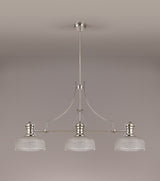 Munro 3 Light Linear Pendant E27 With 26.5cm Prismatic Glass Shade, Polished Nickel, Clear