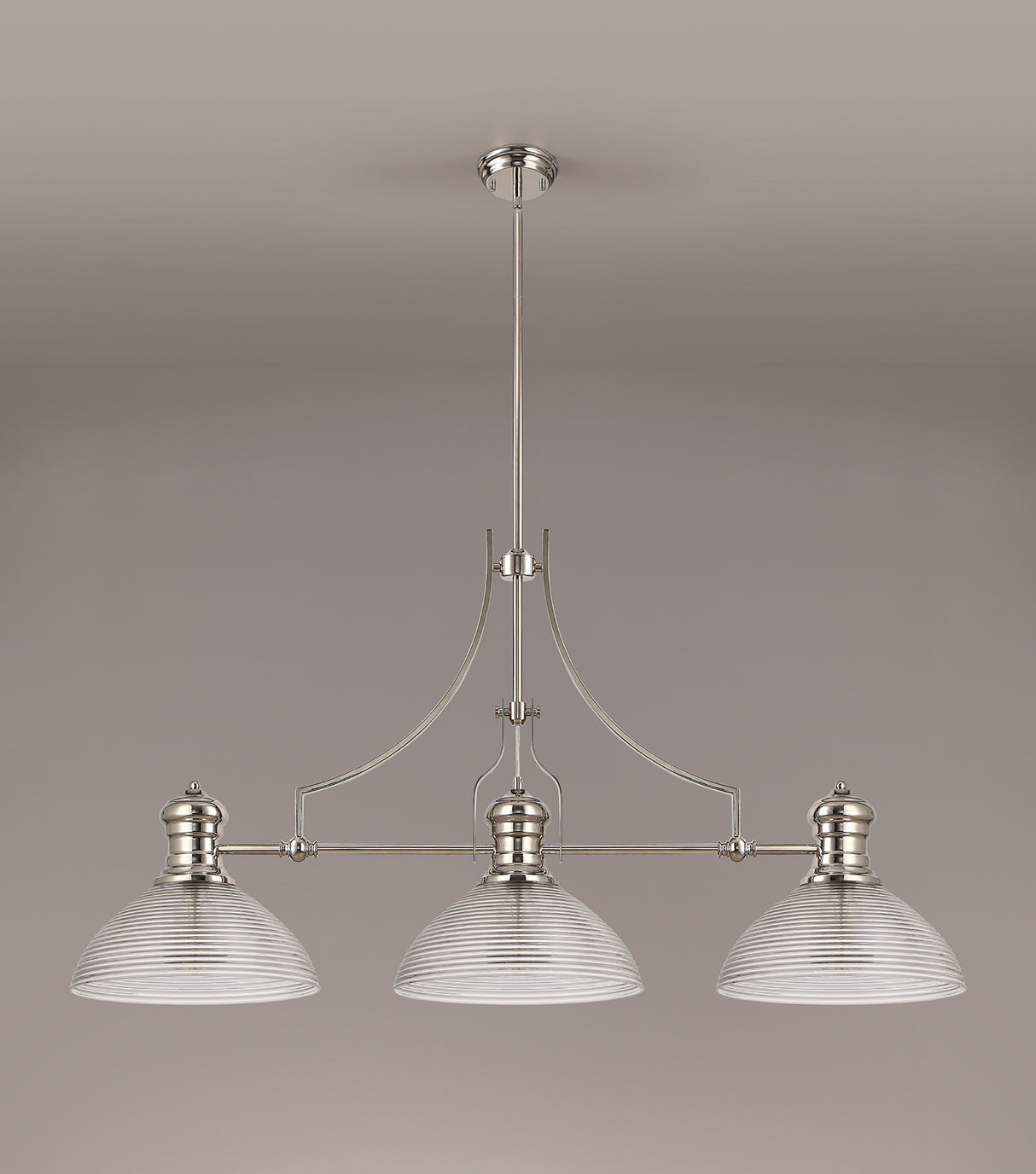 Munro 3 Light Linear Pendant E27 With 33.5cm Prismatic Glass Shade, Polished Nickel, Clear