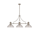 Munro 3 Light Linear Pendant E27 With 33.5cm Prismatic Glass Shade, Polished Nickel, Clear
