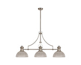 Munro 3 Light Linear Pendant E27 With 30cm Prismatic Glass Shade, Polished Nickel, Clear