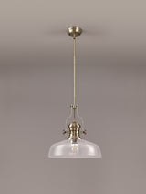 Munro Pendant With 38cm Flat Round Shade, 1 x E27, Antique Brass/Clear Glass