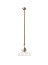 Munro Pendant With 38cm Flat Round Shade, 1 x E27, Antique Brass/Clear Glass