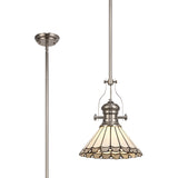 Williams 1 Light Pendant E27 With 30cm Tiffany Shade, Polished Nickel/Grey/Cream/Crystal