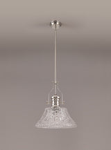 Munro Pendant With 38cm Patterned Round Shade, 1 x E27, Polished Nickel/Clear Glass
