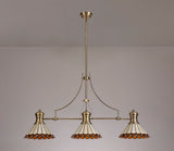 Williams 3 Light Linear Pendant E27 With 30cm Tiffany Shade, Antique Brass, Amber, Cream, Crystal