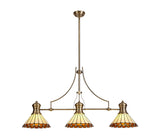 Williams 3 Light Linear Pendant E27 With 30cm Tiffany Shade, Antique Brass, Amber, Cream, Crystal