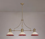 Williams 3 Light Linear Pendant E27 With 30cm Tiffany Shade, Antique Brass, Red, Cream, Crystal