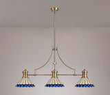 Williams 3 Light Linear Pendant E27 With 30cm Tiffany Shade, Antique Brass, Blue, Cream, Crystal