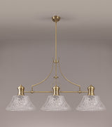Munro Linear Pendant With 38cm Patterned Round Shade, 3 x E27, Antique Brass/Clear Glass Item Weight: 19.1kg