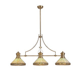 Wearne 3 Light Linear Pendant E27 With 30cm Tiffany Shade, Antique Brass, Amber, Cream, Crystal