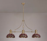 Hinnigan 3 Light Linear Pendant E27 With 30cm Tiffany Shade, Antique Brass, Purple, Pink, Crystal