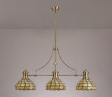 Finney 3 Light Linear Pendant E27 With 30cm Tiffany Shade, Antique Brass, Beige, Clear Crystal