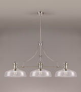 Munro Linear Pendant With 38cm Flat Round Shade, 3 x E27, Polished Nickel/Clear Glass
