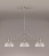 Munro Linear Pendant With 30cm Flat Round Patterned Shade, 3 x E27, Polished Nickel/Clear Glass