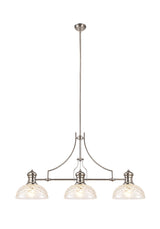 Munro Linear Pendant With 30cm Flat Round Patterned Shade, 3 x E27, Polished Nickel/Clear Glass