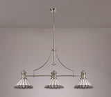Williams 3 Light Linear Pendant E27 With 30cm Tiffany Shade, Polished Nickel, Grey, Cream, Crystal