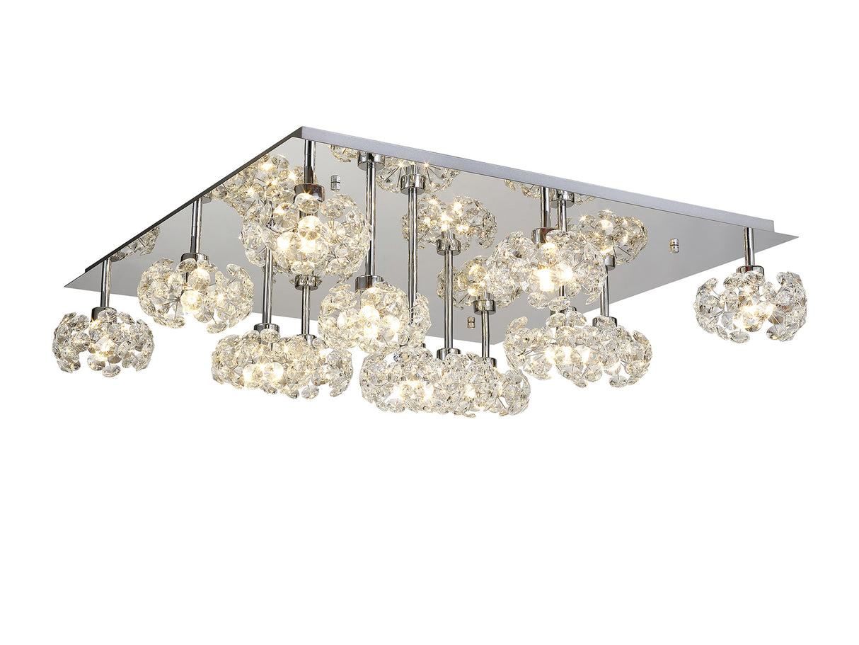 Byrne Square 13 Light G9 Flush Light With Polished Chrome Square And Crystal Shade, Item Weight: 17.2kg