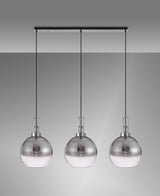 Allardyce Linear 3 Light Pendant E27 With 30cm Globe Glass, Smoked/Clear Polished Nickel/Matt Black