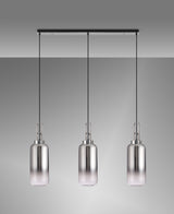 Allardyce Linear 3 Light Pendant E27 With 16cm Cylinder Glass, Smoked/Clear Polished Nickel/Matt Black