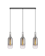 Allardyce Linear 3 Light Pendant E27 With 16cm Cylinder Glass, Smoked/Clear Polished Nickel/Matt Black