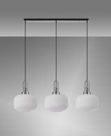 Allardyce Linear 3 Light Pendant E27, Polished Nickel/Matt Black With 30cm Pumpkin Shaped Ribbed Opal Glass